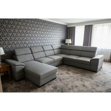 Ecksofa mit Schlaffunktion und Stauraum, universell einsetzbare U‑Ecke GRANADA dunkelgrau