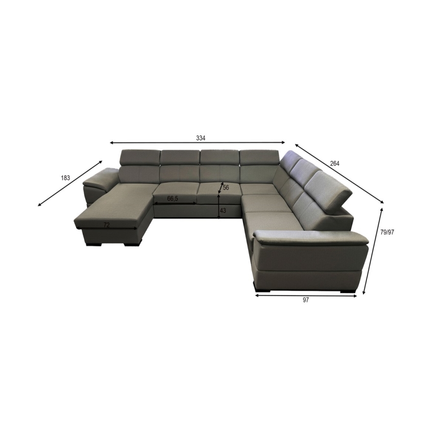 Ecksofa mit Schlaffunktion und Stauraum, universell einsetzbare U‑Ecke GRANADA dunkelgrau