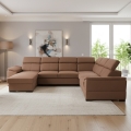 Ausziehbare U-Eckgarnitur mit beidseitig montierbarem Eckelement und Stauraum GRANADA, braun