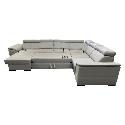 Ausziehbares U-Ecksofa mit universellem Eckteil und Stauraum GRANADA, hellgrau