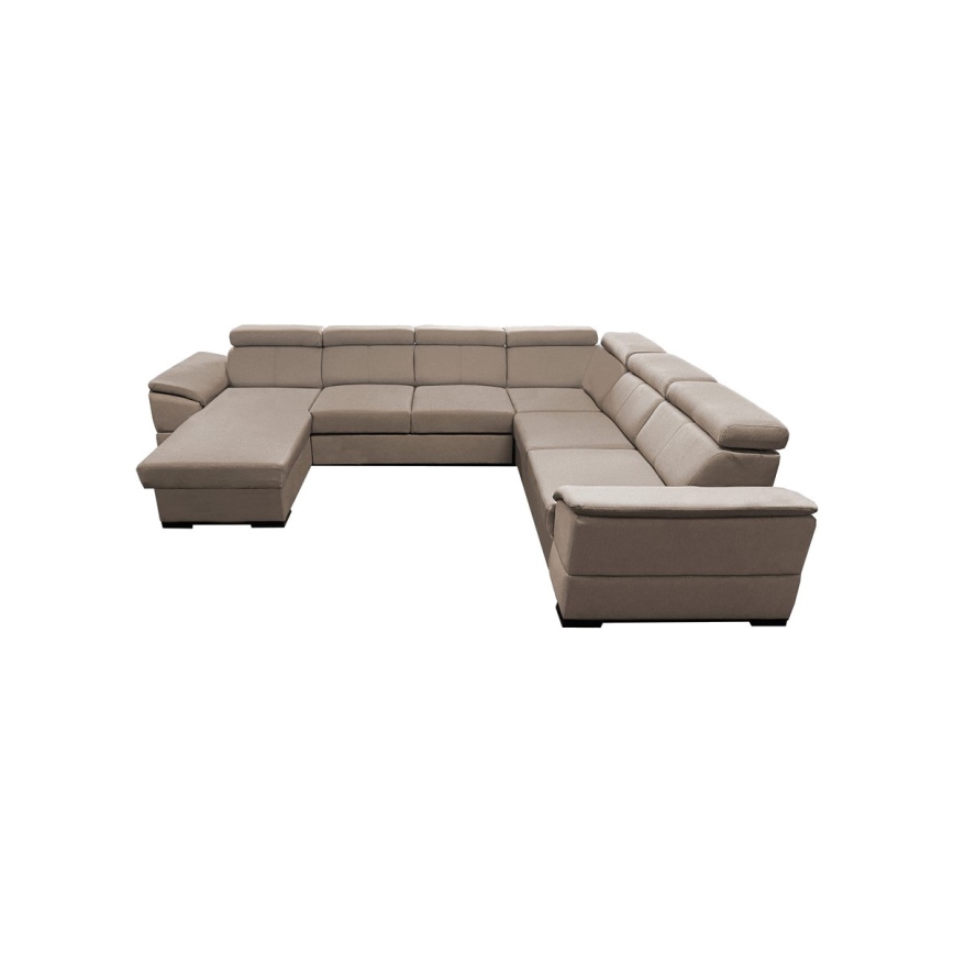 U-förmiges Ecksofa mit Schlaffunktion, universell montierbarer Ecke und Stauraum GRANADA Beige