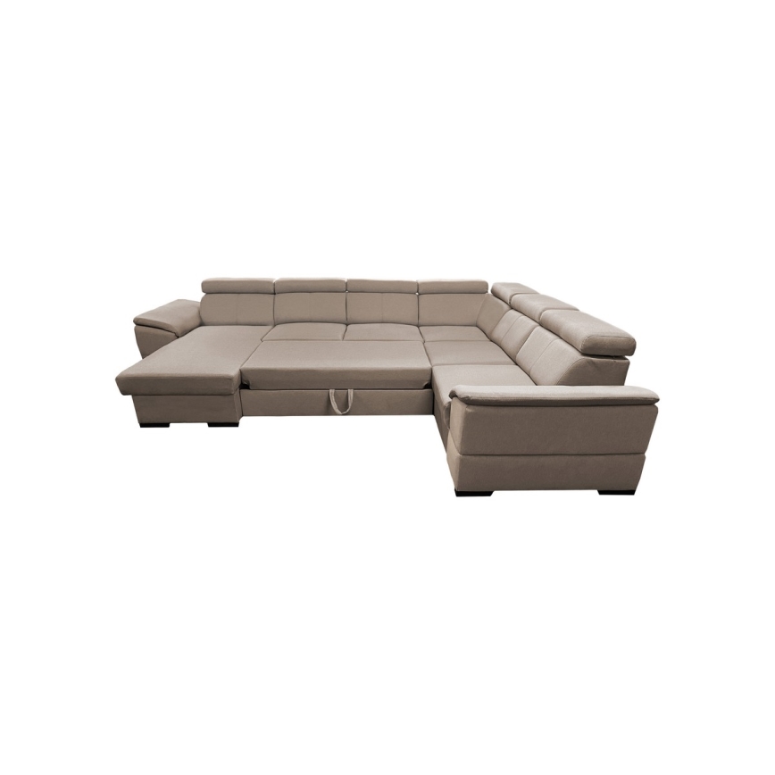 U-förmiges Ecksofa mit Schlaffunktion, universell montierbarer Ecke und Stauraum GRANADA Beige