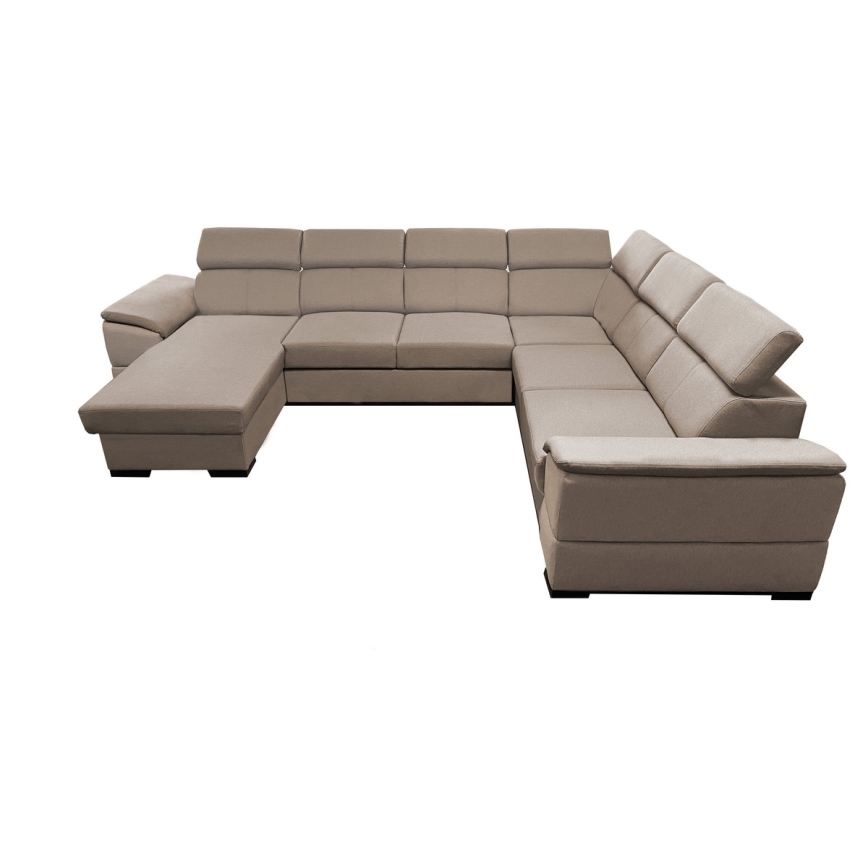 U-förmiges Ecksofa mit Schlaffunktion, universell montierbarer Ecke und Stauraum GRANADA Beige