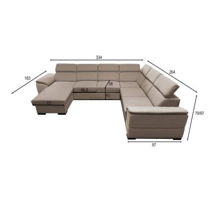 U-förmiges Ecksofa mit Schlaffunktion, universell montierbarer Ecke und Stauraum GRANADA Beige