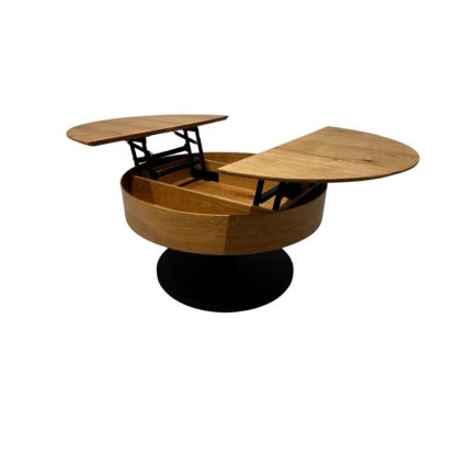 Ausziehbarer Couchtisch PURE mit Hebefunktion, Ø 80 cm, Eiche/Schwarz