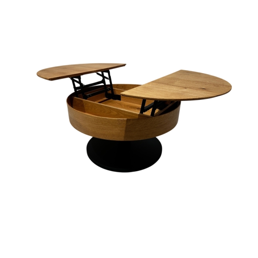 Ausziehbarer Couchtisch PURE mit Hebefunktion, Ø 80 cm, Eiche/Schwarz