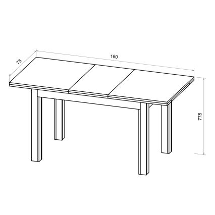 Ausziehbarer Esstisch DOO 120/160x75 cm Eiche artisan