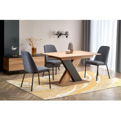 Ausziehbarer Esstisch DROM 130/175 x 85 cm Wotan-Eiche/Schwarz