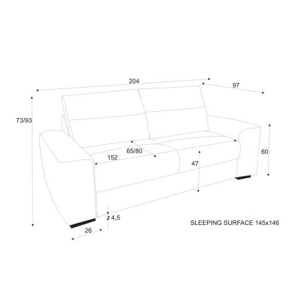 Ausziehbares 3-sitziges Sofa COMO, dunkelgrau