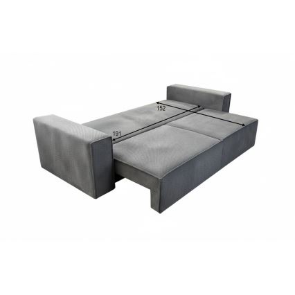 Ausziehbares 3‑sitziges Schlafsofa mit Stauraum RONDA – Grau
