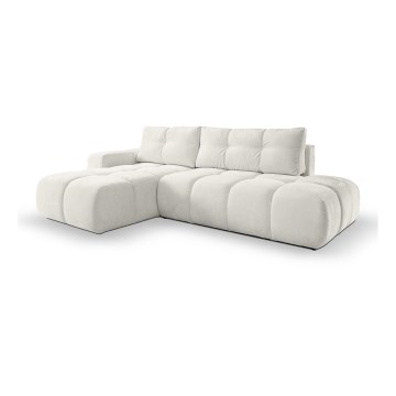 Ausziehbares Ecksofa ALMADA in L‑Form, links, mit Schlaffunktion und Stauraum, beige