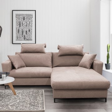 Ausziehbares Ecksofa HORTA in L‑Form, rechts, mit Bettfunktion und großzügigem Stauraum, Rosa