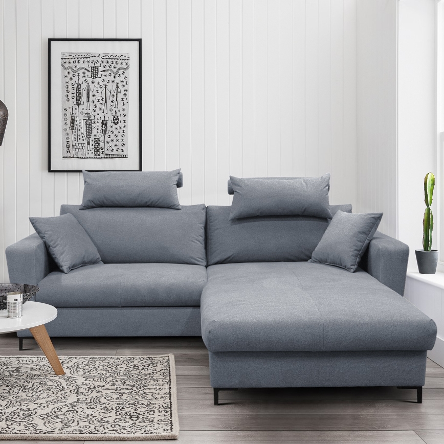 Ausziehbares Ecksofa HORTA mit Stauraum, L‑Form, rechts, dunkelgrau