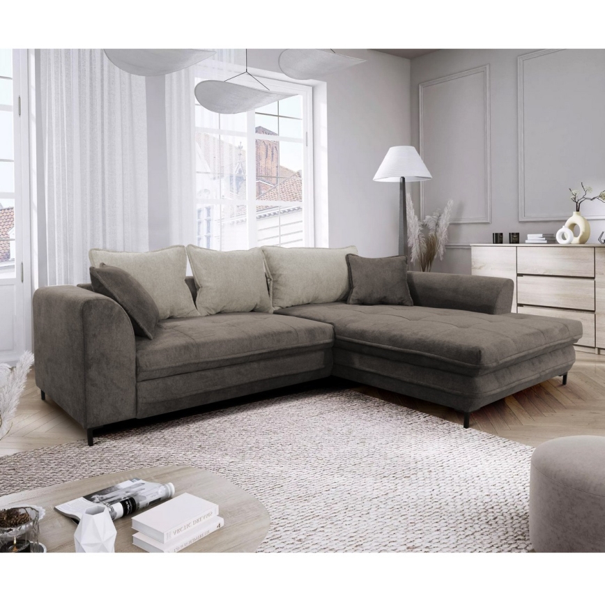 Ausziehbares Ecksofa LAGOA, L-Form, rechts, mit Stauraum, Taupe/Grau