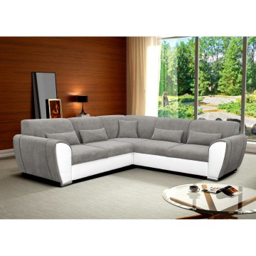 Ausziehbares Ecksofa mit Bettfunktion und Stauraum, L-Form VISEU, rechts, grau/weiß