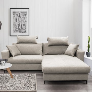 Ausziehbares Ecksofa mit Schlaffunktion und Stauraum in L-Form HORTA, rechts, grau