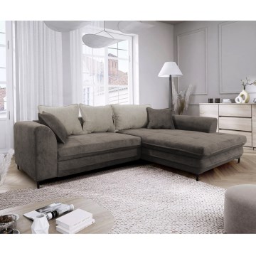 Ausziehbares Ecksofa mit Schlaffunktion und Stauraum in L-Form, LAGOA, rechts, Taupe/Grau