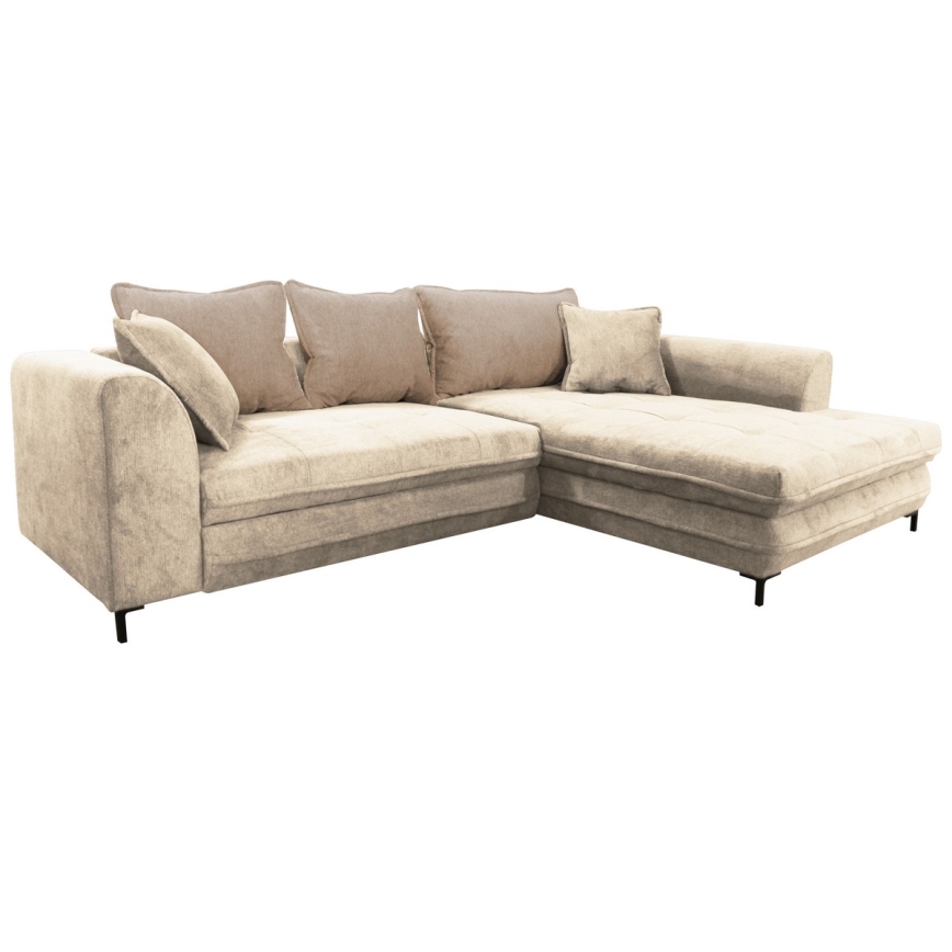 Ausziehbares Ecksofa LAGOA in L‑Form mit Schlaffunktion und Stauraum, rechts, Beige/Braun