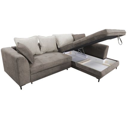 Ausziehbares Ecksofa LAGOA, L-Form, rechts, mit Stauraum, Taupe/Grau