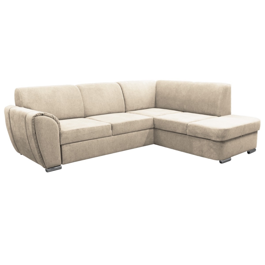 Ausziehbares Ecksofa SERPA in L‑Form mit Stauraum, rechts, Beige