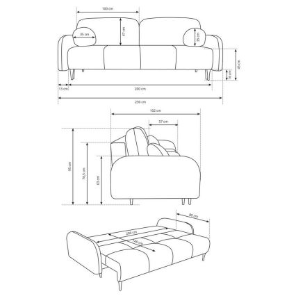 Ausziehbares, gepolstertes 3‑Sitzer‑Sofa CLOUDY, Türkis