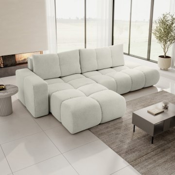 Ausziehbares, gepolstertes Ecksofa ALMADA in L-Form (links) mit Stauraum, beige