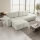 Ausziehbares, gepolstertes Ecksofa ALMADA in L-Form (links) mit Stauraum, beige