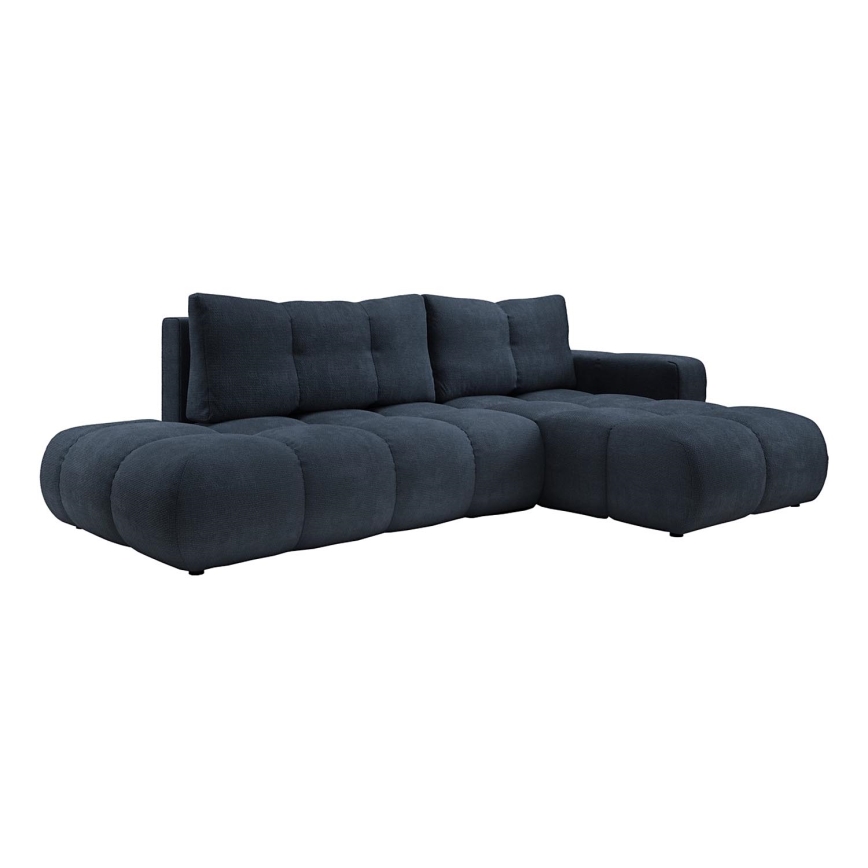 Ausziehbares, gepolstertes Ecksofa ALMADA in L-Form mit Stauraum, rechts, blau