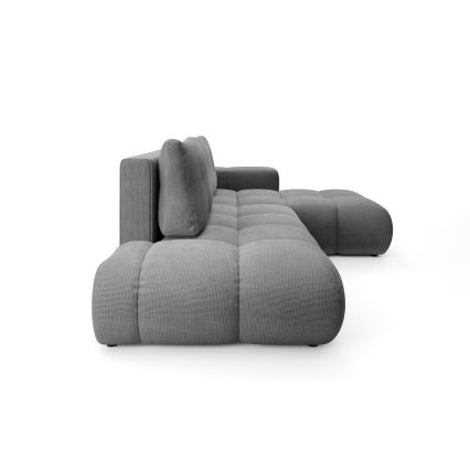 Ausziehbare, gepolsterte Eckgarnitur ALMADA in L-Form mit Stauraum, rechts, grau