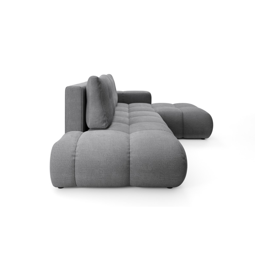 Ausziehbare, gepolsterte Eckgarnitur ALMADA in L-Form mit Stauraum, rechts, grau