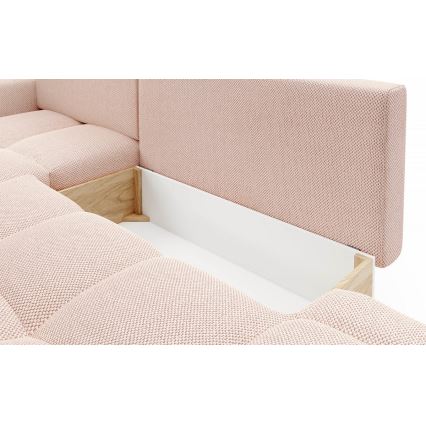 Ausziehbares, gepolstertes L-Ecksofa ALMADA mit Stauraum, links, rosa