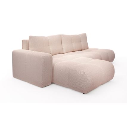 Ausklappbares, gepolstertes Ecksofa in L-Form mit Stauraum, links, rosa ALMADA