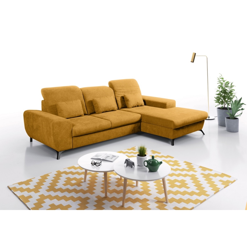 Gepolstertes Ecksofa ALTA mit Schlaffunktion und Stauraum, L-Form rechts, gelb