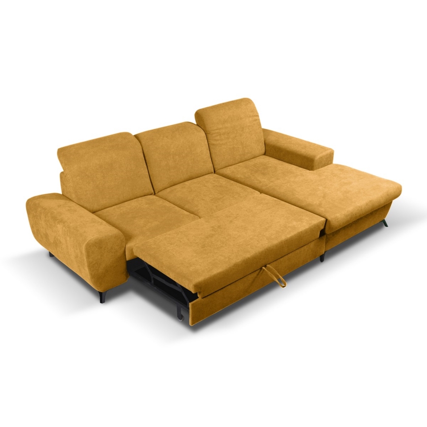 Gepolstertes Ecksofa ALTA mit Schlaffunktion und Stauraum, L-Form rechts, gelb