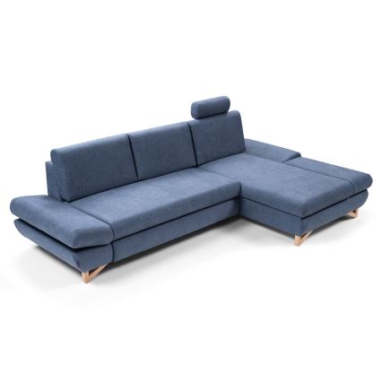 AVESTA L-Ecksofa mit Schlaffunktion und Stauraum, rechts, blau
