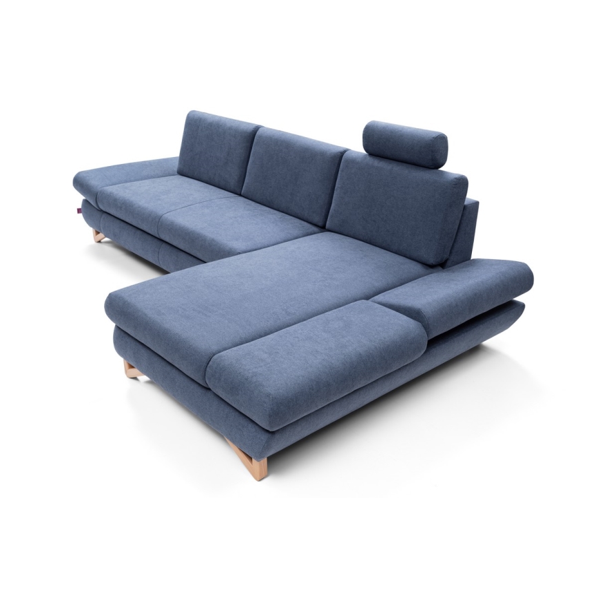 AVESTA L-Ecksofa mit Schlaffunktion und Stauraum, rechts, blau