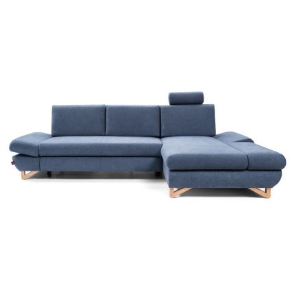 AVESTA L-Ecksofa mit Schlaffunktion und Stauraum, rechts, blau