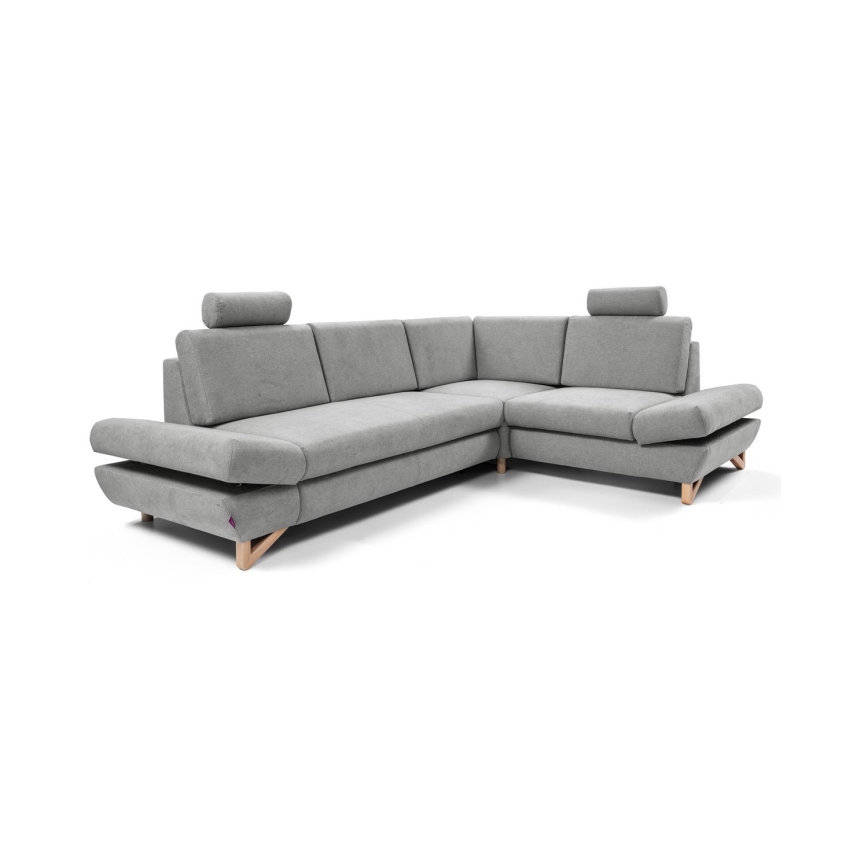 Eckgarnitur AVESTA, ausklappbar mit Schlaffunktion und Stauraum, L‑Form, rechts, grau