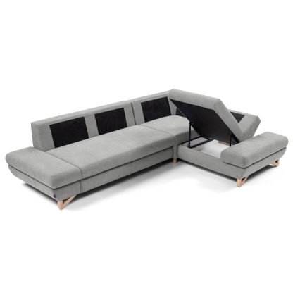 Eckgarnitur AVESTA, ausklappbar mit Schlaffunktion und Stauraum, L‑Form, rechts, grau