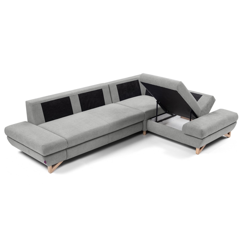 Eckgarnitur AVESTA, ausklappbar mit Schlaffunktion und Stauraum, L‑Form, rechts, grau