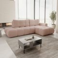 Ausziehbares, gepolstertes Ecksofa in L‑Form mit integriertem Stauraum ALMADA, rechts, rosa