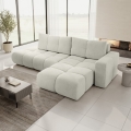 Ausziehbares, gepolstertes Ecksofa mit Stauraum in L‑Form ALMADA, rechts, beige
