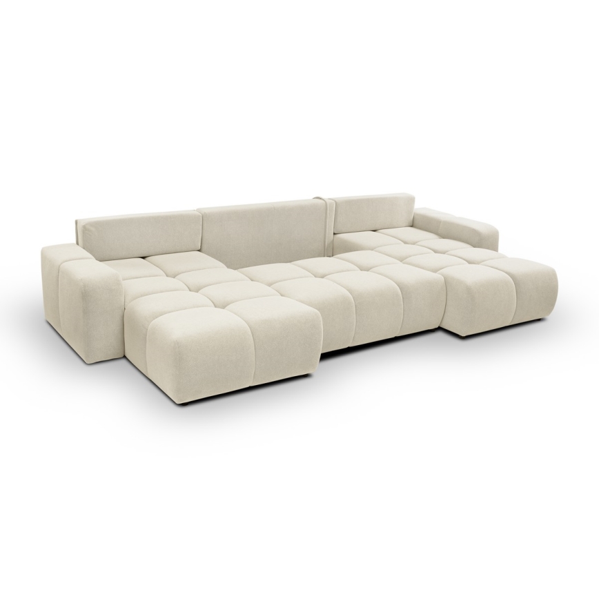 Ausziehbares, gepolstertes U-Ecksofa mit Stauraum ALMADA, Beige
