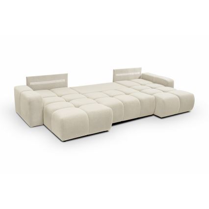 Ausziehbares, gepolstertes U-Ecksofa mit Stauraum ALMADA, Beige