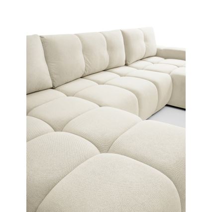 Ausziehbares, gepolstertes U-Ecksofa mit Stauraum ALMADA, Beige