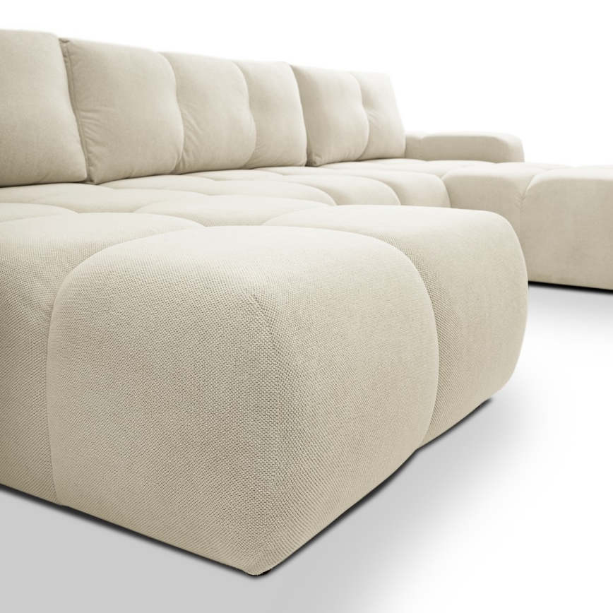 Ausziehbares, gepolstertes U-Ecksofa mit Stauraum ALMADA, Beige