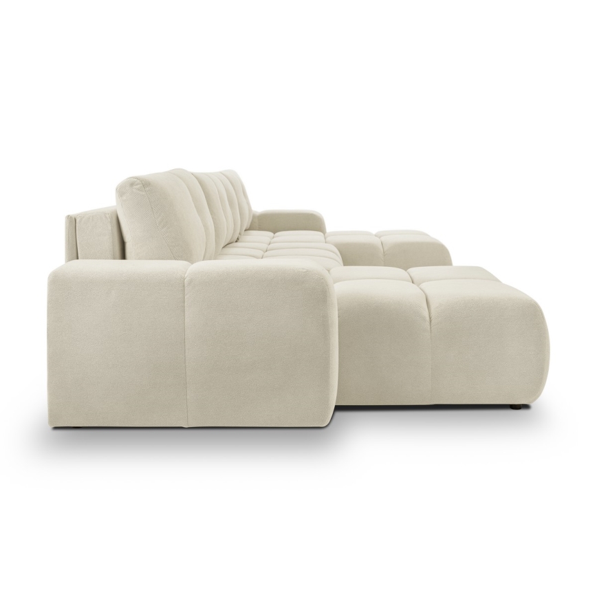 Ausziehbares, gepolstertes U-Ecksofa mit Stauraum ALMADA, Beige