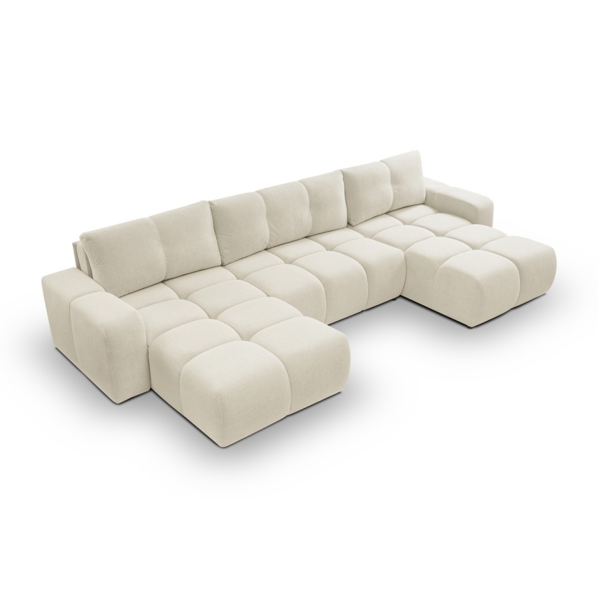 Ausziehbares, gepolstertes U-Ecksofa mit Stauraum ALMADA, Beige