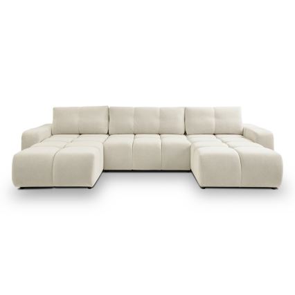 Ausziehbares, gepolstertes U-Ecksofa mit Stauraum ALMADA, Beige