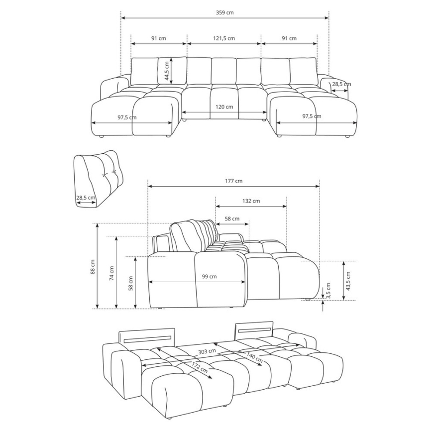 Ausziehbares, gepolstertes U-Ecksofa mit Stauraum ALMADA, Beige